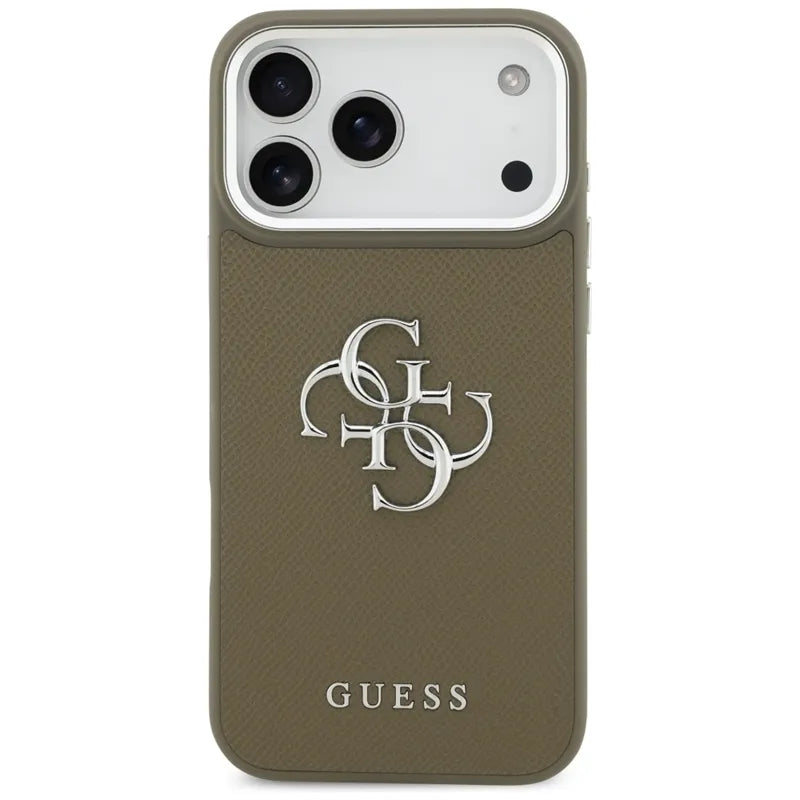 Guess Grūdėtas Didelis 4G Klasikinis Logotipas - Dėklas iPhone 17 Pro Max (rudas)