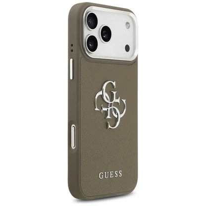 Guess Grūdėtas Didelis 4G Klasikinis Logotipas - Dėklas iPhone 17 Pro Max (rudas)