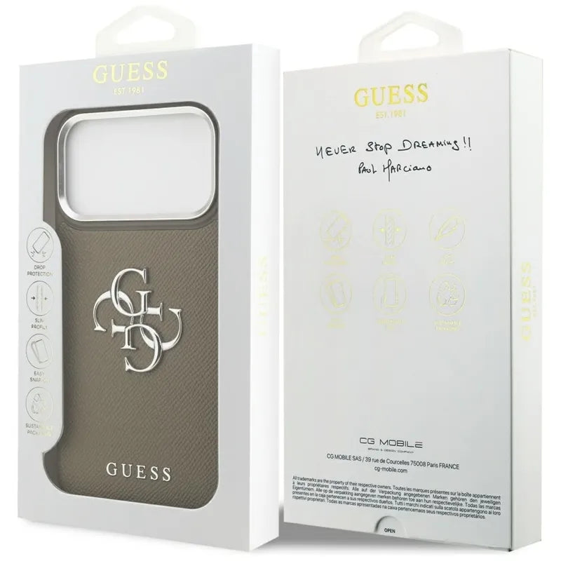 Guess Grūdėtas Didelis 4G Klasikinis Logotipas - Dėklas iPhone 17 Pro Max (rudas)