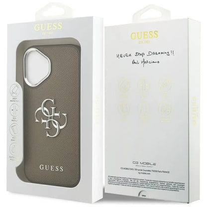 Guess Grūdėtas Didelis 4G Klasikinis Logotipas - Dėklas iPhone 17 (rudos spalvos)