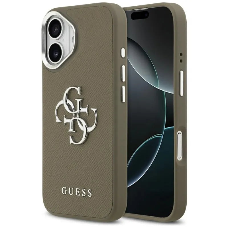 Guess Grūdėtas Didelis 4G Klasikinis Logotipas - Dėklas iPhone 17 (rudos spalvos)
