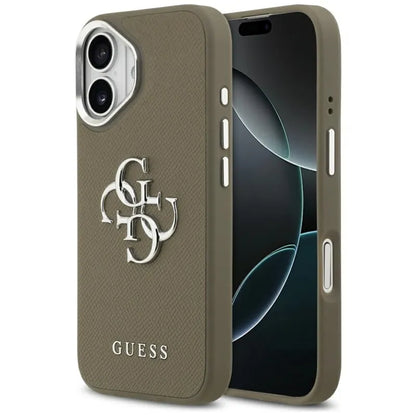 Guess Grūdėtas Didelis 4G Klasikinis Logotipas - Dėklas iPhone 17 (rudos spalvos)