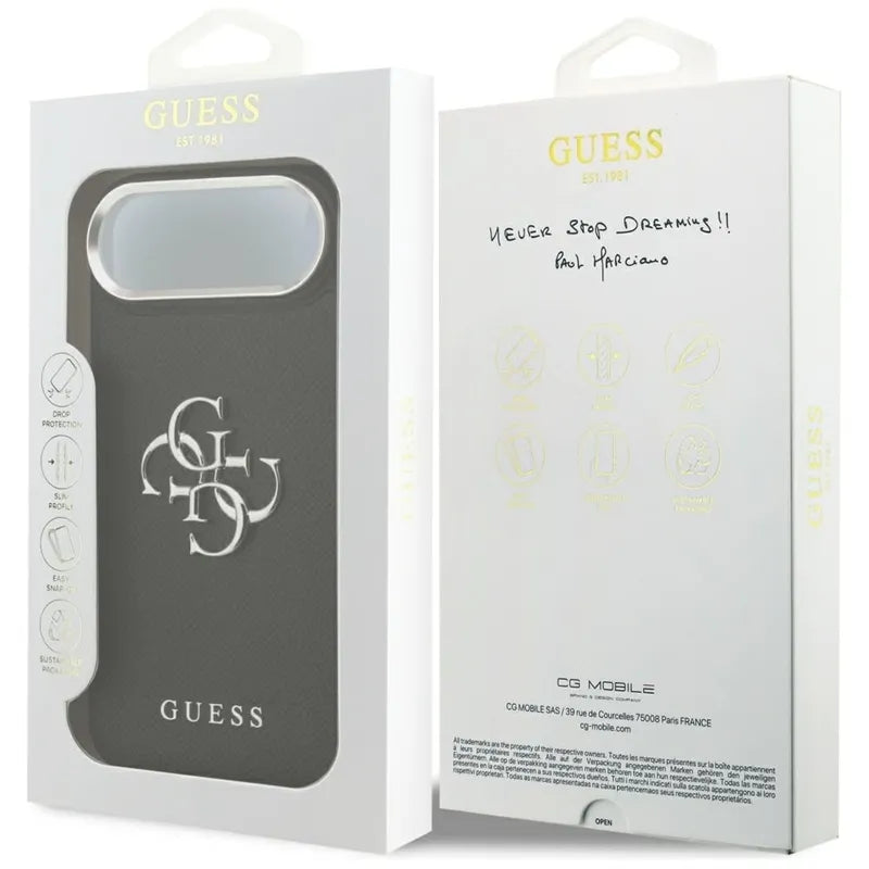 Guess Grūdėtas didelis 4G klasikinis logotipas - dėklas iPhone Air (juodas)