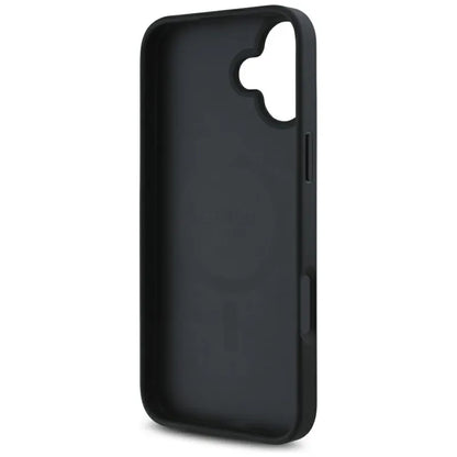 Guess Grūdėtas karštas antspaudas bijūnų trikampio logotipas MagSafe – dėklas iPhone 16 (juodas)