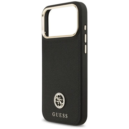Guess Grūdėtas Strass Logotipas MagSafe dėklas iPhone 17 Pro Max (juodas)