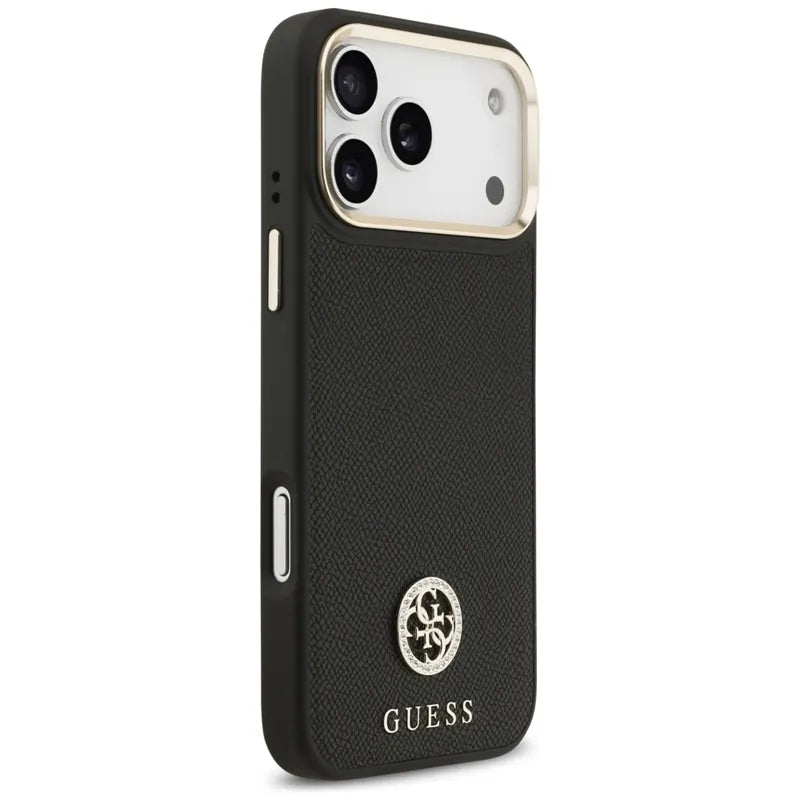 Guess Grūdėtas Strass Logotipas MagSafe dėklas iPhone 17 Pro Max (juodas)