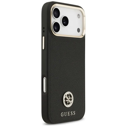 Guess Grūdėtas Strass Logotipas MagSafe dėklas iPhone 17 Pro Max (juodas)