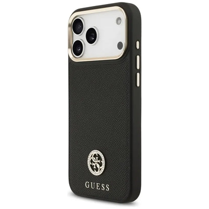 Guess Grūdėtas Strass Logotipas MagSafe dėklas iPhone 17 Pro Max (juodas)