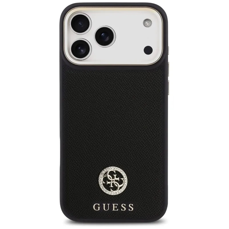 Guess Grūdėtas Strass Logotipas MagSafe dėklas iPhone 17 Pro Max (juodas)