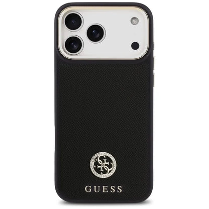 Guess Grūdėtas Strass Logotipas MagSafe dėklas iPhone 17 Pro Max (juodas)