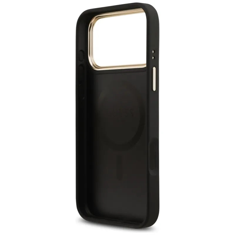 Guess Grūdėtas Strass Logotipas MagSafe dėklas iPhone 17 Pro Max (juodas)
