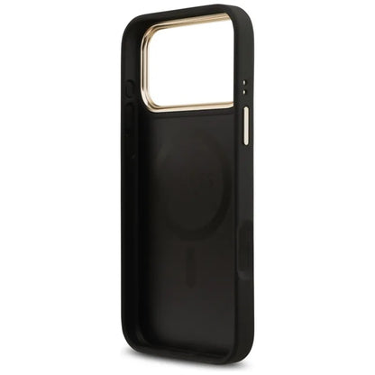 Guess Grūdėtas Strass Logotipas MagSafe dėklas iPhone 17 Pro Max (juodas)
