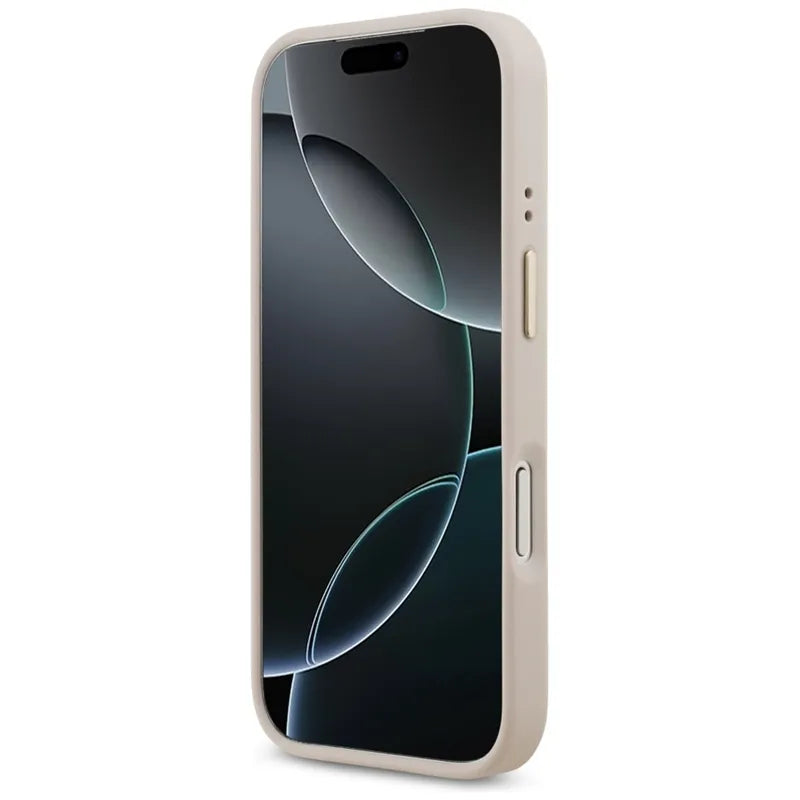 Guess Grūdėtas Strass Logotipas MagSafe dėklas iPhone 17 Pro (rožinis)
