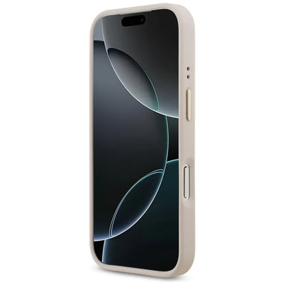 Guess Grūdėtas Strass Logotipas MagSafe dėklas iPhone 17 Pro (rožinis)