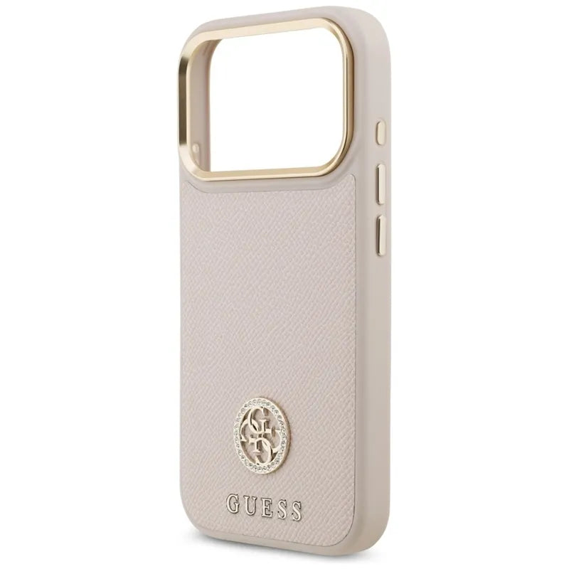 Guess Grūdėtas Strass Logotipas MagSafe dėklas iPhone 17 Pro (rožinis)