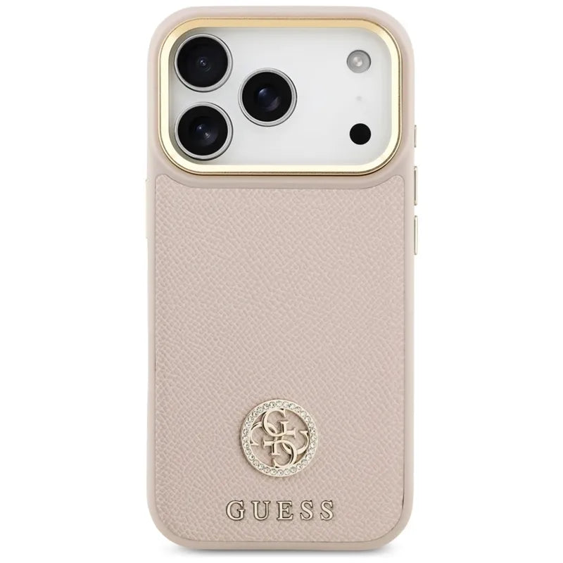 Guess Grūdėtas Strass Logotipas MagSafe dėklas iPhone 17 Pro (rožinis)
