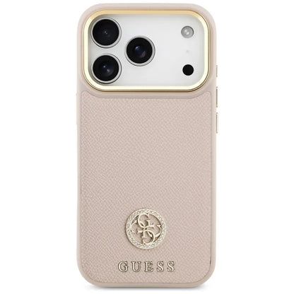 Guess Grūdėtas Strass Logotipas MagSafe dėklas iPhone 17 Pro (rožinis)