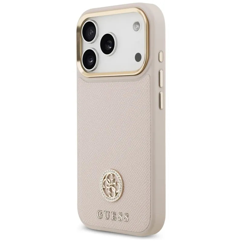 Guess Grūdėtas Strass Logotipas MagSafe dėklas iPhone 17 Pro (rožinis)