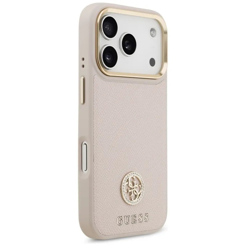 Guess Grūdėtas Strass Logotipas MagSafe dėklas iPhone 17 Pro (rožinis)