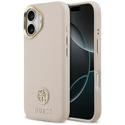 Guess Grūdėtas Strass Logotipas MagSafe Dėklas iPhone 17 (rožinis)