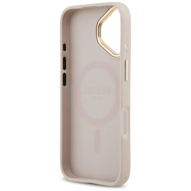 Guess Grūdėtas Strass Logotipas MagSafe Dėklas iPhone 17 (rožinis)