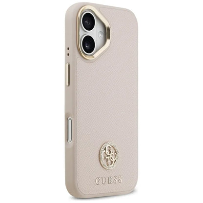 Guess Grūdėtas Strass Logotipas MagSafe Dėklas iPhone 17 (rožinis)