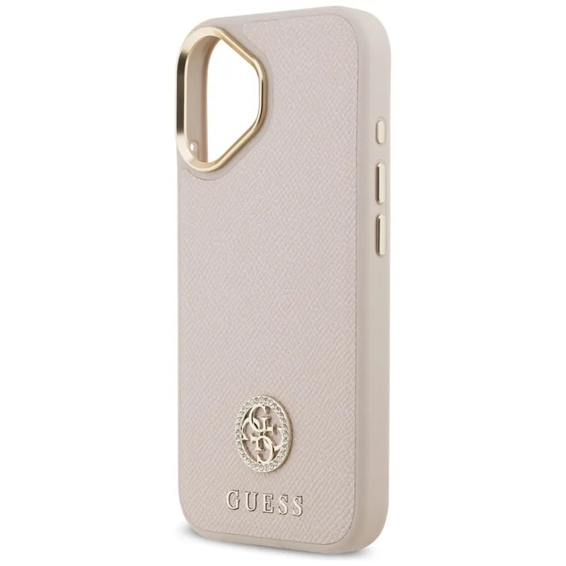 Guess Grūdėtas Strass Logotipas MagSafe Dėklas iPhone 17 (rožinis)