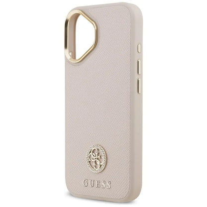 Guess Grūdėtas Strass Logotipas MagSafe Dėklas iPhone 17 (rožinis)