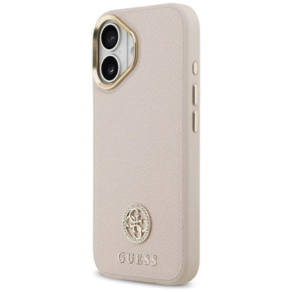 Guess Grūdėtas Strass Logotipas MagSafe Dėklas iPhone 17 (rožinis)