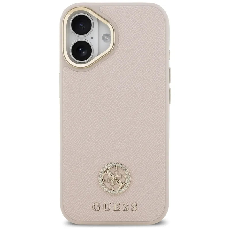 Guess Grūdėtas Strass Logotipas MagSafe Dėklas iPhone 17 (rožinis)