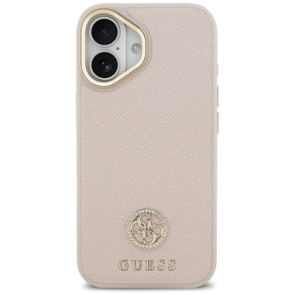 Guess Grūdėtas Strass Logotipas MagSafe Dėklas iPhone 17 (rožinis)