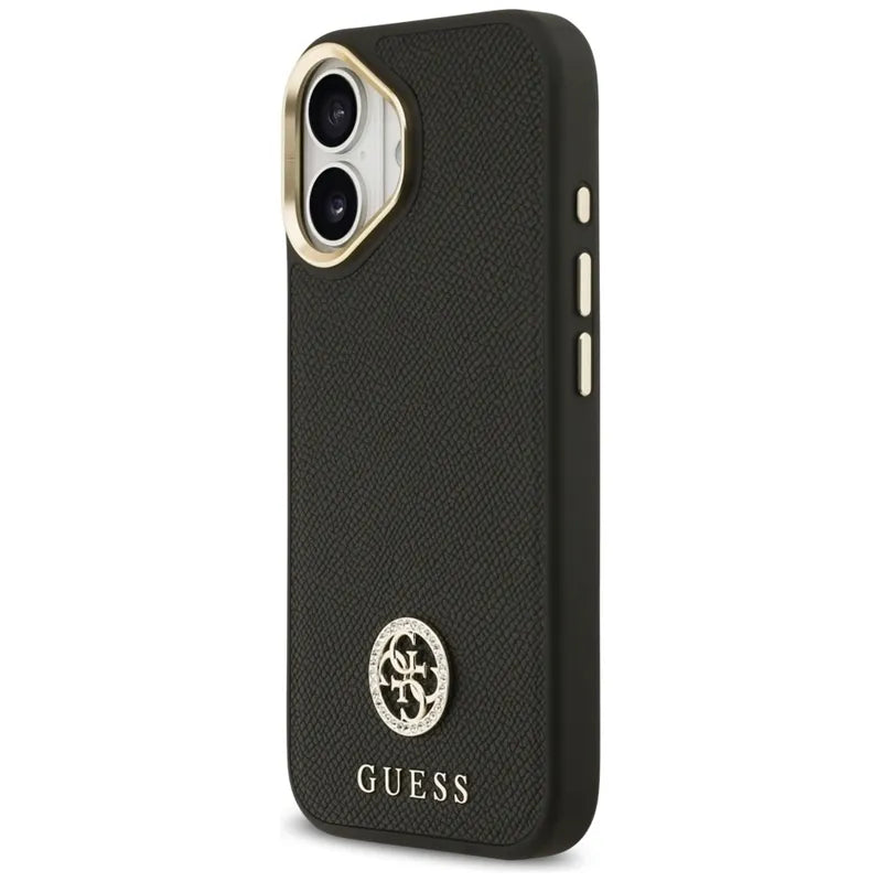 Guess Grūdėtas Strasų Logotipo MagSafe Dėklas iPhone 17 (juodas)