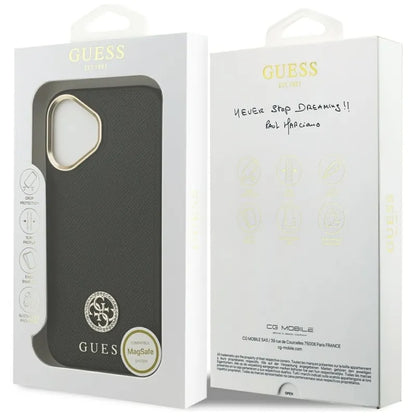 Guess Grūdėtas Strasų Logotipo MagSafe Dėklas iPhone 17 (juodas)