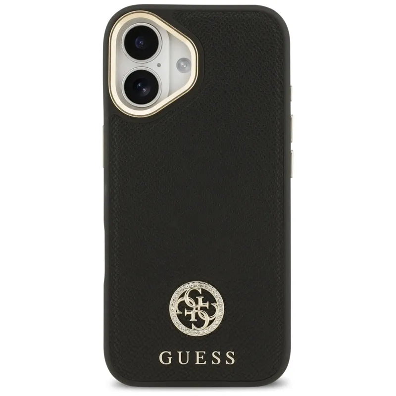 Guess Grūdėtas Strasų Logotipo MagSafe Dėklas iPhone 17 (juodas)