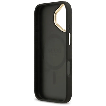 Guess Grūdėtas Strasų Logotipo MagSafe Dėklas iPhone 17 (juodas)