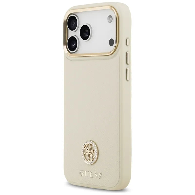 Guess Grūdėtas Strazdų Logotipo MagSafe – Dėklas iPhone 17 Pro Max (smėlio spalvos)