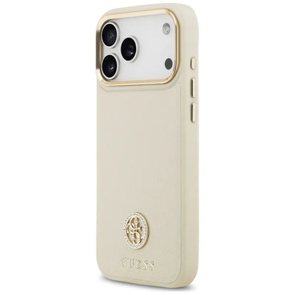 Guess Grūdėtas Strazdų Logotipo MagSafe – Dėklas iPhone 17 Pro Max (smėlio spalvos)