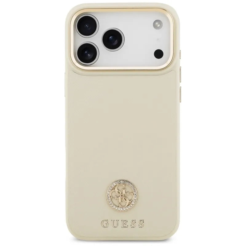 Guess Grūdėtas Strazdų Logotipo MagSafe – Dėklas iPhone 17 Pro Max (smėlio spalvos)