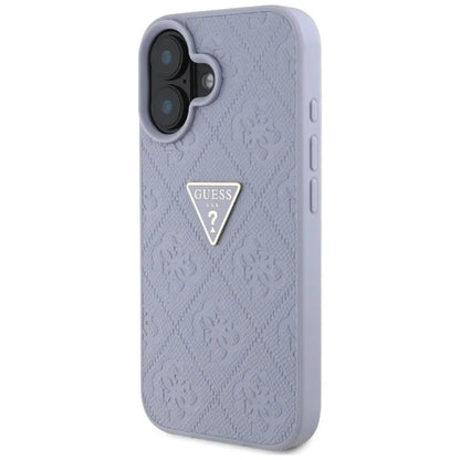 Guess Hot Stamp 4G Pattern Triangle Metal Logo – Dėklas iPhone 16 (violetinė)
