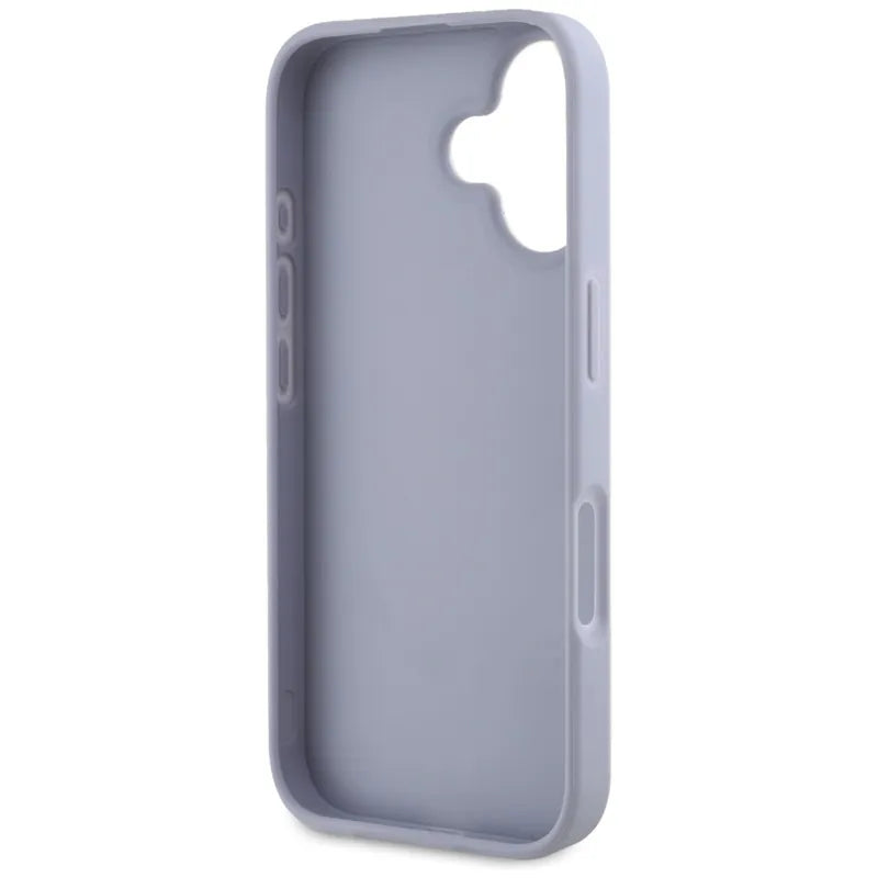Guess Hot Stamp 4G Pattern Triangle Metal Logo – Dėklas iPhone 16 (violetinė)