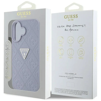 Guess Hot Stamp 4G Pattern Triangle Metal Logo – Dėklas iPhone 16 (violetinė)