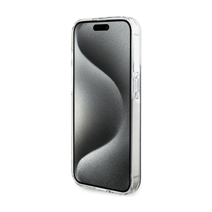 Guess IML 4G Gold Stripe – dėklas iPhone 15 Pro (juodas)