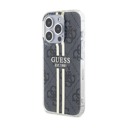 Guess IML 4G Gold Stripe – dėklas iPhone 15 Pro (juodas)