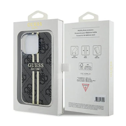 Guess IML 4G Gold Stripe – dėklas iPhone 15 Pro (juodas)