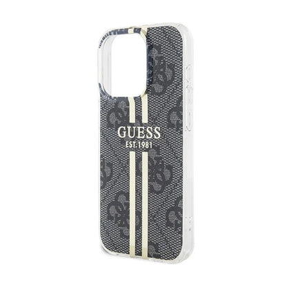 Guess IML 4G Gold Stripe – dėklas iPhone 15 Pro (juodas)