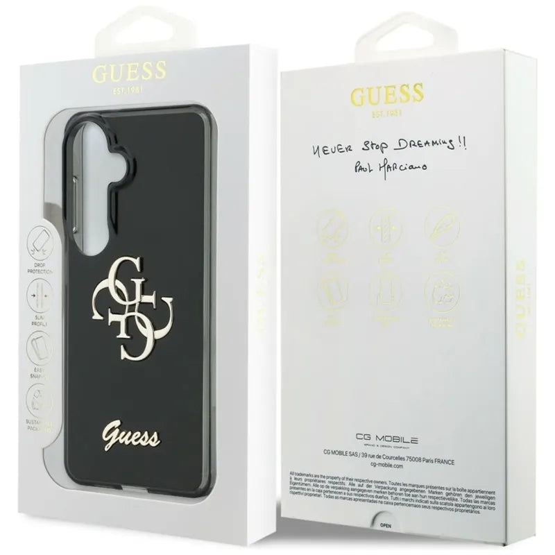 Guess IML Big Metal 4G Script – Samsung Galaxy S26 dėklas (juodas)