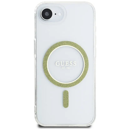 Guess IML blizgučių apvalus MagSafe – „iPhone 16e“ dėklas (skaidrus)