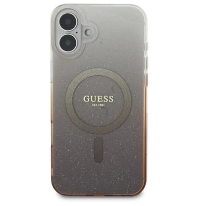 Guess IML Blizgučių gradientas MagSafe – dėklas, skirtas „iPhone 16 Plus“ (rudas)