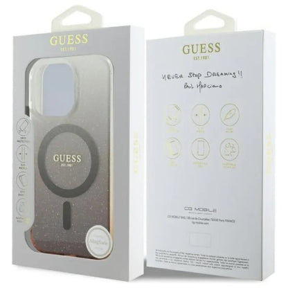 Guess IML blizgučių gradiento MagSafe – dėklas, skirtas „iPhone 16 Pro“ (rudas)