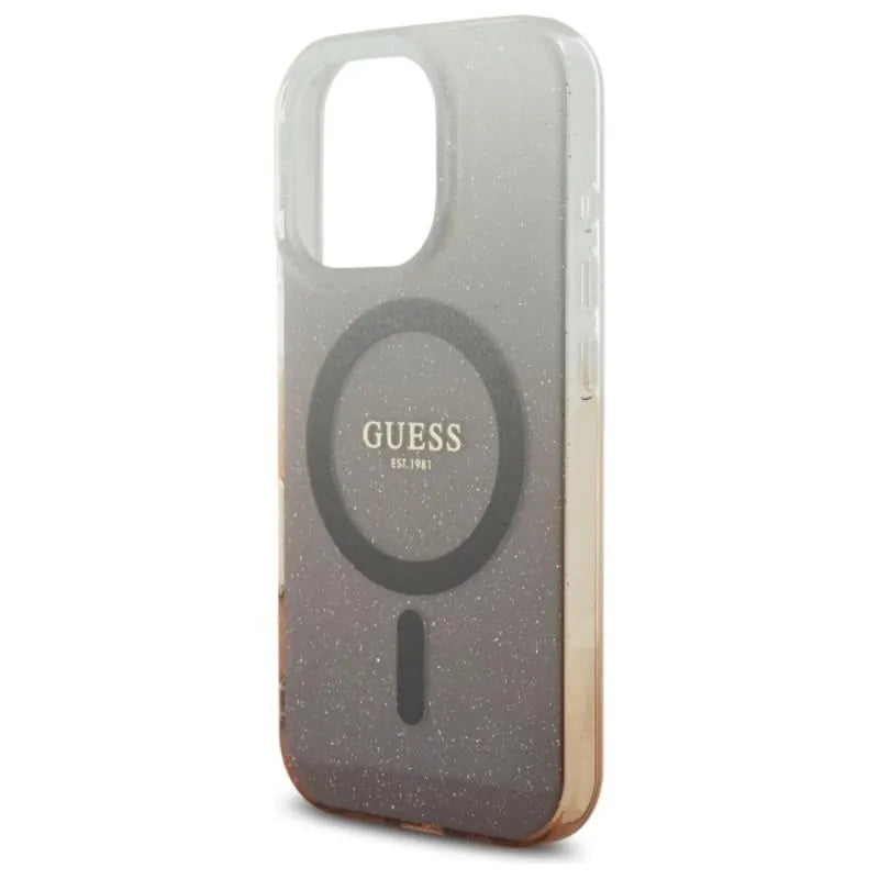 Guess IML blizgučių gradiento MagSafe – dėklas, skirtas „iPhone 16 Pro“ (rudas)